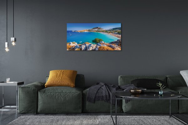 Quadro su tela Spiaggia panorama della costa della Grecia 100x50 cm