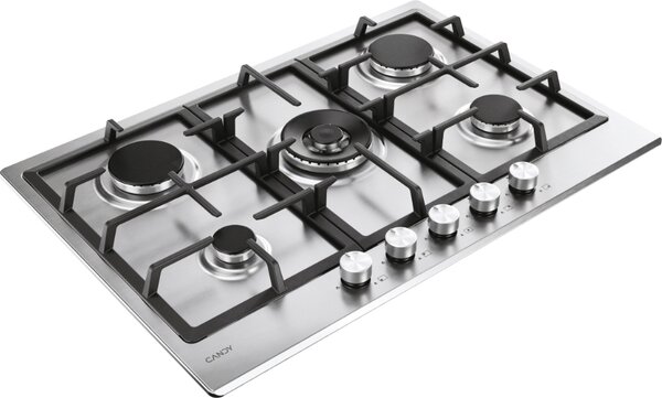 Candy Piano Cottura 5 Fuochi a Gas Larghezza 75 cm (1 Bruciatore Doppia Corona) colore Acciaio Inox - CHG74WTX Moderna