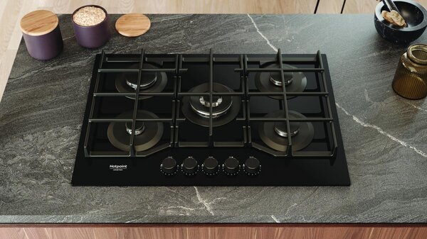 Hotpoint Ariston Piano Cottura 5 Fuochi a Gas Larghezza 73 cm in Vetro colore Nero - HAGS 72F/BK 1