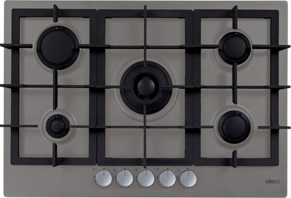 ELLECI Piano Cottura 5 Fuochi a Gas Larghezza 75 cm (1 Bruciatore Tripla Corona) in Granitek colore Grigio Colomba - PKPP75193CS Plano Plus 75 K93