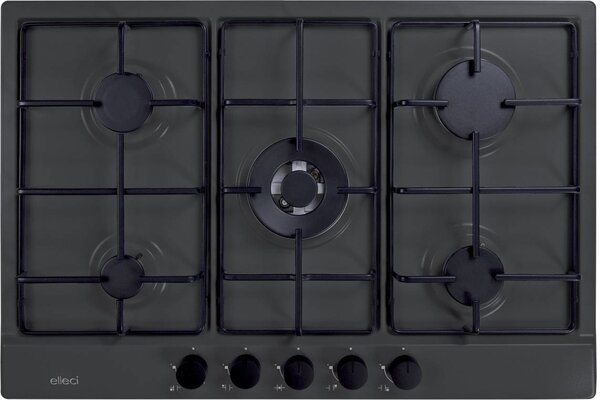 ELLECI Piano Cottura 5 Fuochi a Gas Larghezza 75 cm (1 Bruciatore Tripla Corona) in Granitek colore Antracite - PGSS75359CB Style 75 G59