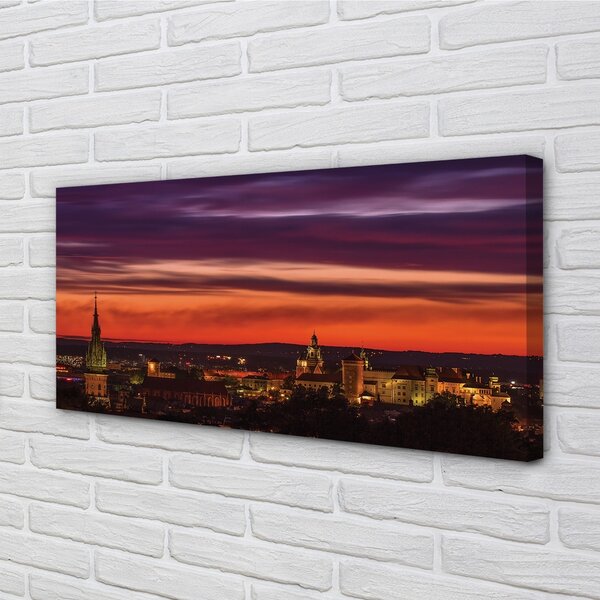 Quadro su tela Night Panorama di Cracovia 100x50 cm