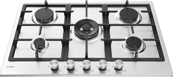 Candy Piano Cottura 5 Fuochi a Gas Larghezza 75 cm (1 Bruciatore Doppia Corona) colore Acciaio Inox - CHG74WTX Moderna