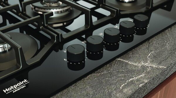 Hotpoint Ariston Piano Cottura 5 Fuochi a Gas Larghezza 73 cm in Vetro colore Nero - HAGS 72F/BK 1