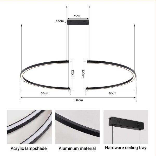 Immax NEO 07329L - Lampada a sospensione LED dimmerabile con cavo FINO 72W/230V 120 cm nero Tuya+telecomando
