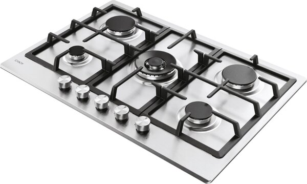Candy Piano Cottura 5 Fuochi a Gas Larghezza 75 cm (1 Bruciatore Doppia Corona) colore Acciaio Inox - CHG74WTX Moderna