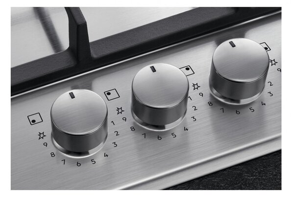 Aeg Piano Cottura 5 Fuochi a Gas Larghezza 75 cm (1 Bruciatore Wok) in Acciaio Inox colore Inox - HGB75420SM Serie 6000 Slim Line