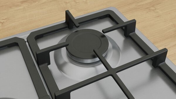Bosch Piano Cottura 5 Fuochi a Gas Larghezza 75 cm (1 Bruciatore Wok) in Acciaio Inox colore Inox - PGQ7B5K90 Serie 4