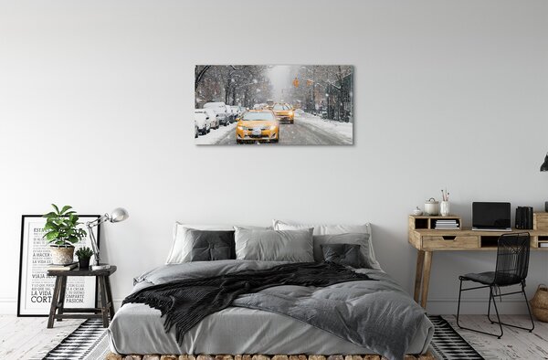 Quadro su tela Auto invernali Snow City 100x50 cm