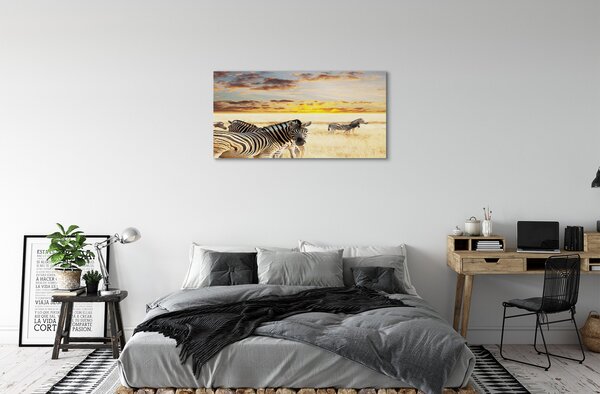 Quadro su tela Zebry Field Sunset 100x50 cm