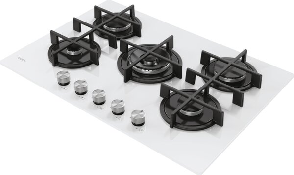 Candy Piano Cottura 5 Fuochi a Gas Larghezza 75 cm (1 Bruciatore Wok) in Vetroceramica colore Bianco - CVG74WTW Moderna