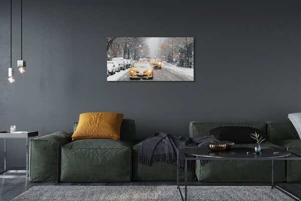 Quadro su tela Auto invernali Snow City 100x50 cm