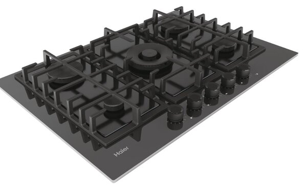 Haier Piano Cottura 5 Fuochi a Gas Larghezza 75 cm in Vetro Temperato colore Nero - HAVG75S2BPB Series 2