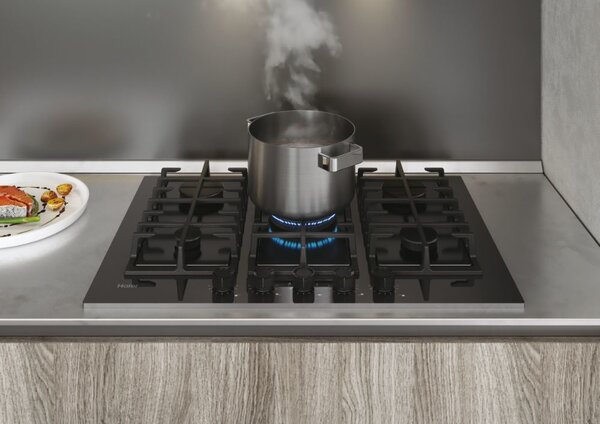 Haier Piano Cottura 5 Fuochi a Gas Larghezza 75 cm in Vetro Temperato colore Nero - HAVG75S2BPB Series 2