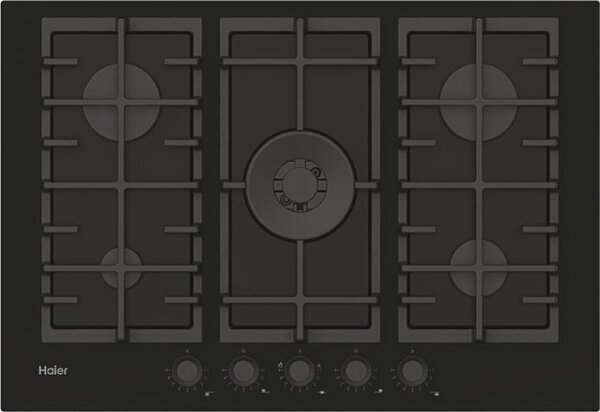 Haier Piano Cottura 5 Fuochi a Gas Larghezza 75 cm in Vetro Temperato colore Nero - HAVG75S2BPB Series 2