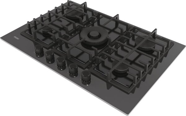 Haier Piano Cottura 5 Fuochi a Gas Larghezza 75 cm in Vetro Temperato colore Nero - HAVG75S2BPB Series 2