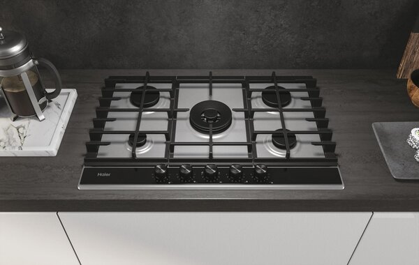 Haier Piano Cottura 5 Fuochi a Gas Larghezza 75 cm in Acciaio Inox colore Inox - HAHG7W5XH Series 4