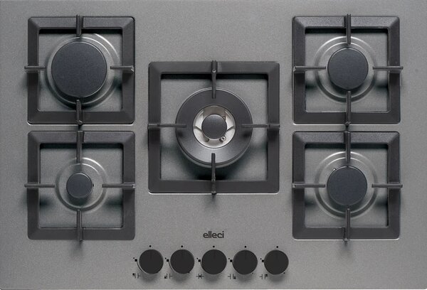 ELLECI Piano Cottura 5 Fuochi a Gas Larghezza 75 cm Materiale Granitek colore Cemento G48 - PGSP75148CS Plano 75 TCC