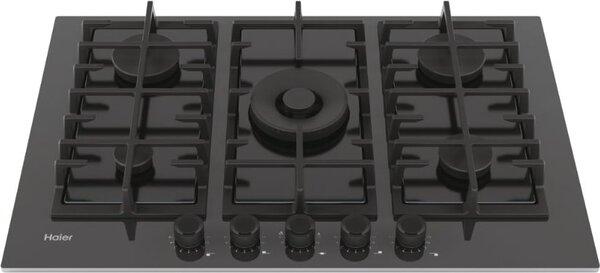Haier Piano Cottura 5 Fuochi a Gas Larghezza 75 cm in Vetro Temperato colore Nero - HAVG75S2BPB Series 2