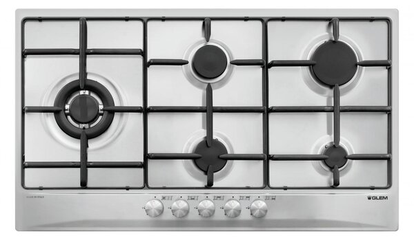 Glem Gas Piano Cottura 5 Fuochi a Gas Larghezza 86 cm (1 Bruciatore Wok) in Acciaio Inox colore Inox - GT95TIX
