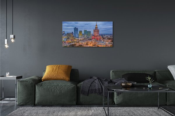 Quadro su tela Sunset panorama di Varsavia 100x50 cm