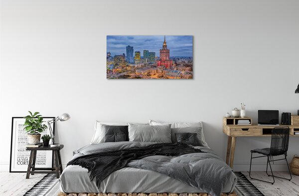 Quadro su tela Sunset panorama di Varsavia 100x50 cm
