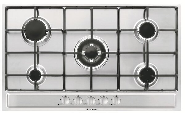 Glem Gas Piano Cottura 5 Fuochi a Gas Larghezza 86 cm in Acciaio Inox colore Inox - P95FXV