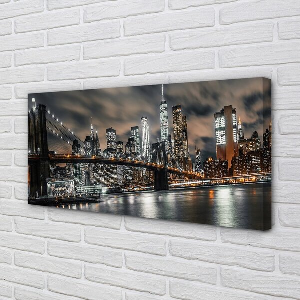 Quadro su tela Panorama Night Bridge 100x50 cm
