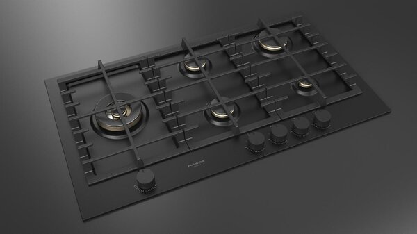 FULGOR Piano Cottura 5 Fuochi a Gas Larghezza 90 cm (1 Bruciatore Wok) in Acciaio colore Nero Opaco - FUH 905 G DWK MBK