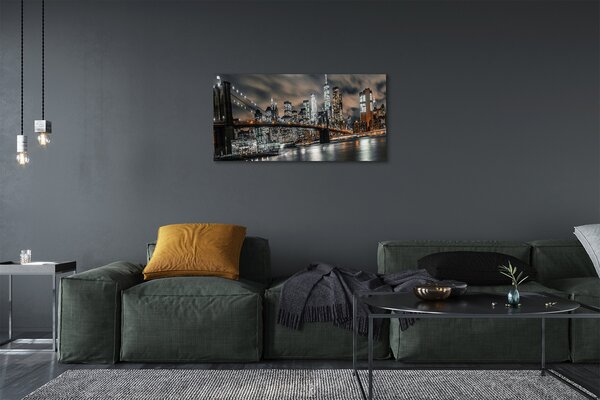 Quadro su tela Panorama Night Bridge 100x50 cm