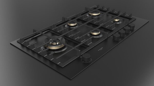 FULGOR Piano Cottura 5 Fuochi a Gas Larghezza 90 cm (1 Bruciatore Wok) in Acciaio colore Nero Opaco - FUH 905 G DWK MBK