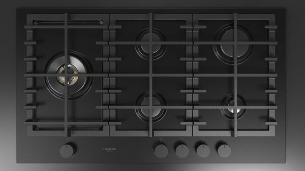 FULGOR Piano Cottura 5 Fuochi a Gas Larghezza 90 cm (1 Bruciatore Wok) in Acciaio colore Nero Opaco - FUH 905 G DWK MBK