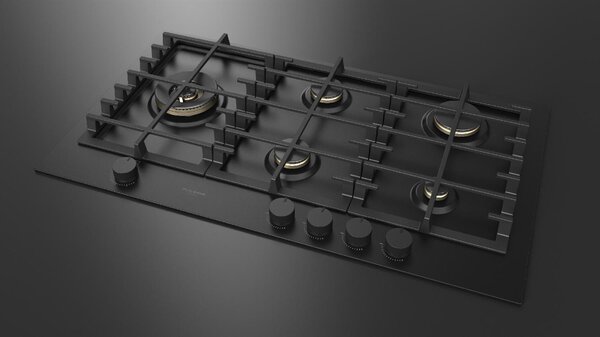 FULGOR Piano Cottura 5 Fuochi a Gas Larghezza 90 cm (1 Bruciatore Wok) in Acciaio colore Nero Opaco - FUH 905 G DWK MBK