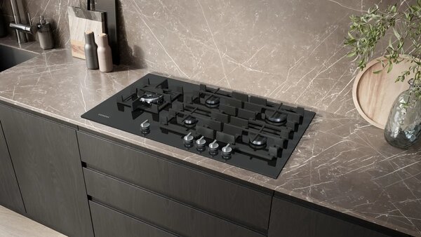 Siemens Piano Cottura 5 Fuochi a Gas Larghezza 91 cm (1 Bruciatore Wok) in Vetro colore Nero - EP9A6MI40 IT iQ500