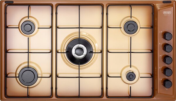 De Longhi Piano Cottura 5 Fuochi a Gas Larghezza 86 cm Piano Smaltato colore Terra di Francia - FLT59DD