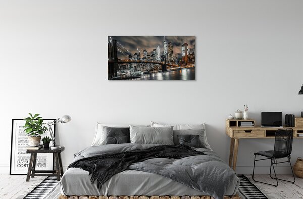 Quadro su tela Panorama Night Bridge 100x50 cm