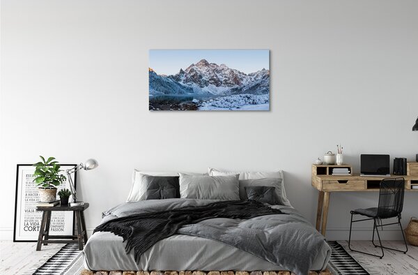 Quadro su tela Montagne Lago di neve invernale 100x50 cm