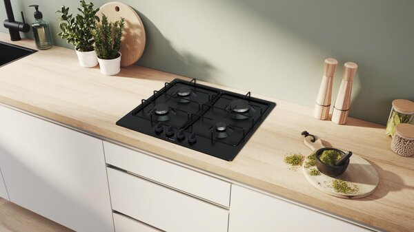 Bosch Piano Cottura a Gas 4 Fuochi 60 cm Acciaio Smaltato colore Nero serie 4 - PGP6B6K80