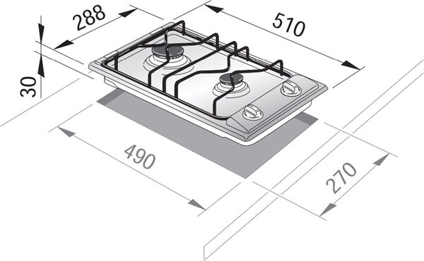 De Longhi Piano Cottura a Gas 2 Fuochi Larghezza 30 cm in Acciaio Inox colore Inox - I 23 D