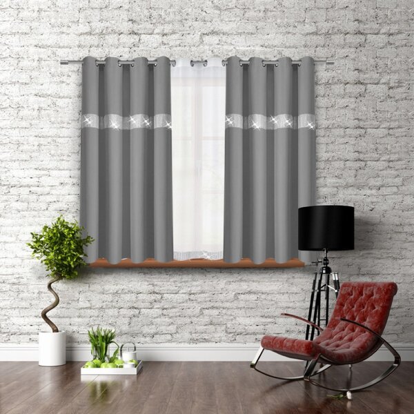 Tenda su anelli con zirconi 140x160 cm grigio scuro