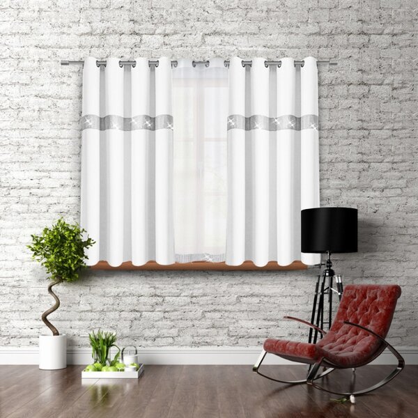 Tenda su anelli con zirconi 140x160 cm bianco