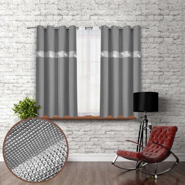 Tenda su anelli con zirconi 140x160 cm grigio scuro