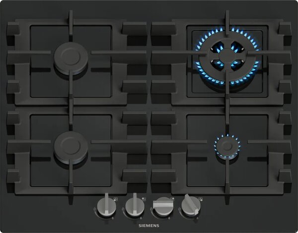 Siemens Piano Cottura a Gas 4 Fuochi (1 Bruciatore Wok) Larghezza 60 cm in Vetro colore Nero - EN6B6HK40 iQ300