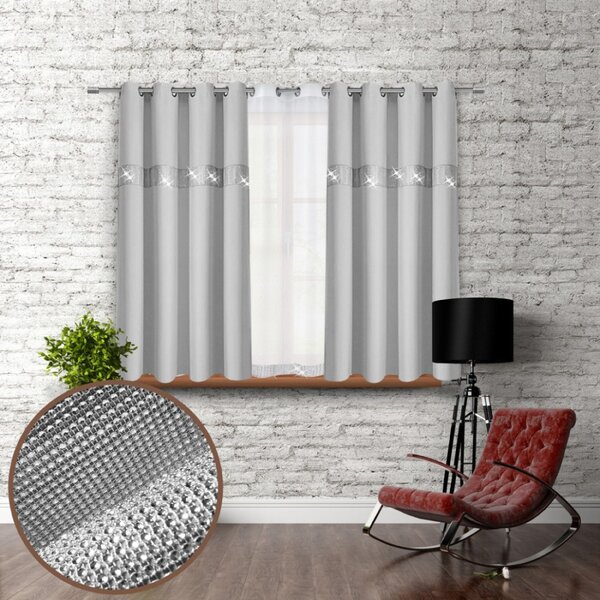 Tenda su anelli con zirconi 140x160 cm grigio chiaro