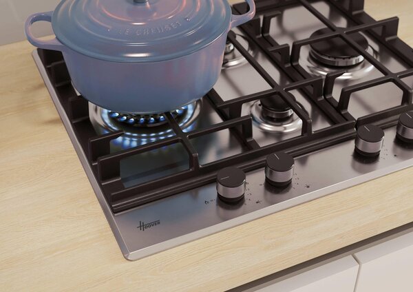 Hoover Piano Cottura a Gas 4 Fuochi 60 cm in Acciaio colore Inox H-HOB 500 - HHG6D5WC5X