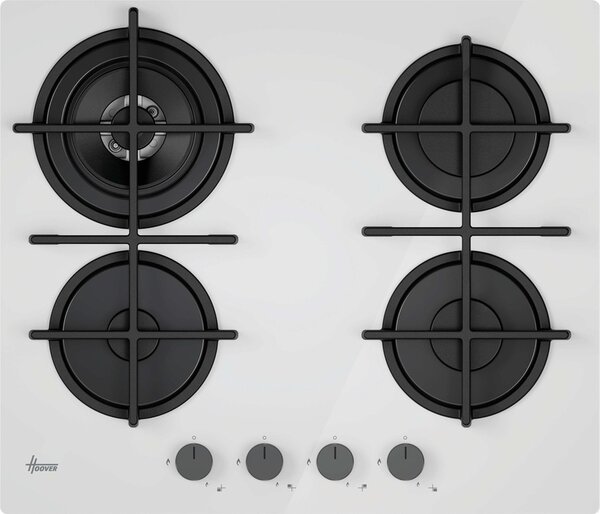 Hoover Piano Cottura a Gas 4 Fuochi 60 cm in Vetro Temperato colore Bianco H-HOB 300 - HVG6BR4C3W