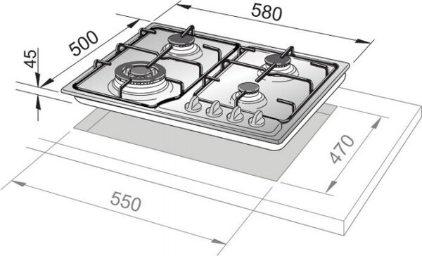 De Longhi Piano Cottura a Gas 4 Fuochi 60 cm con manopole ottone e piano colore Rame - ROF 46 PRO