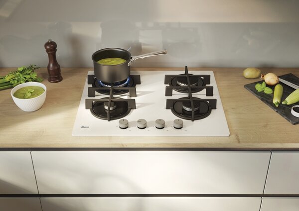 Hoover Piano Cottura a Gas 4 Fuochi 60 cm in Vetro Temperato colore Bianco H-HOB 300 - HVG6BR4C3W