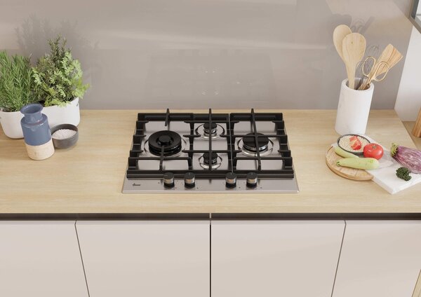 Hoover Piano Cottura a Gas 4 Fuochi 60 cm in Acciaio colore Inox H-HOB 500 - HHG6D5WC5X