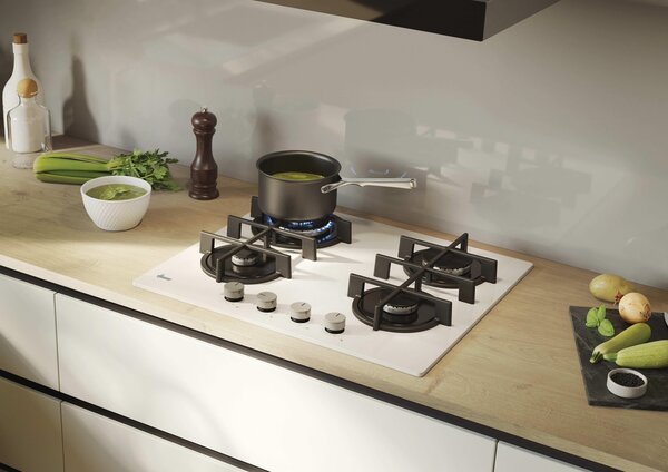 Hoover Piano Cottura a Gas 4 Fuochi 60 cm in Vetro Temperato colore Bianco H-HOB 300 - HVG6BR4C3W